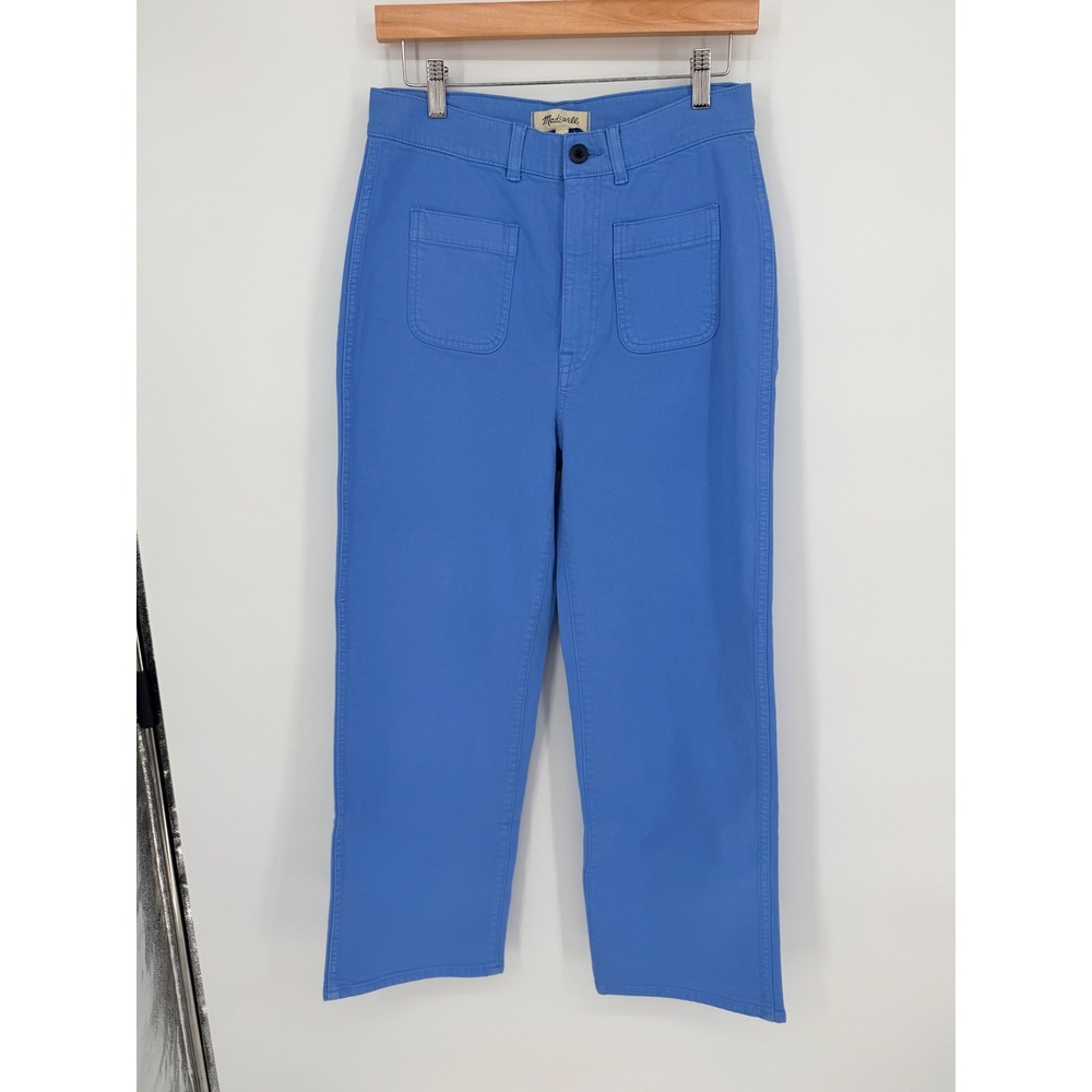 Madewell Emmett Wide Leg Crop Pants 28 Blue High Rise Patch Pocket Coastal Chic